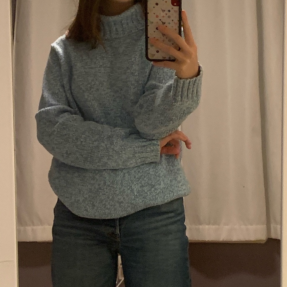 Blue turtle neck